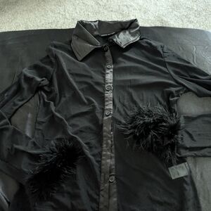 SHEIN Black Shirt with Faux Fur Detail